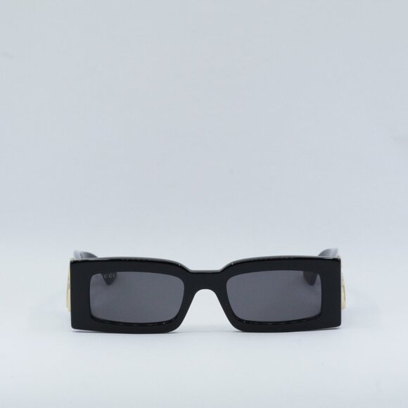 Gucci GG1425S 001 Sunglasses Black Rectangle Frame, Grey Lenses - Picture 2 of 11